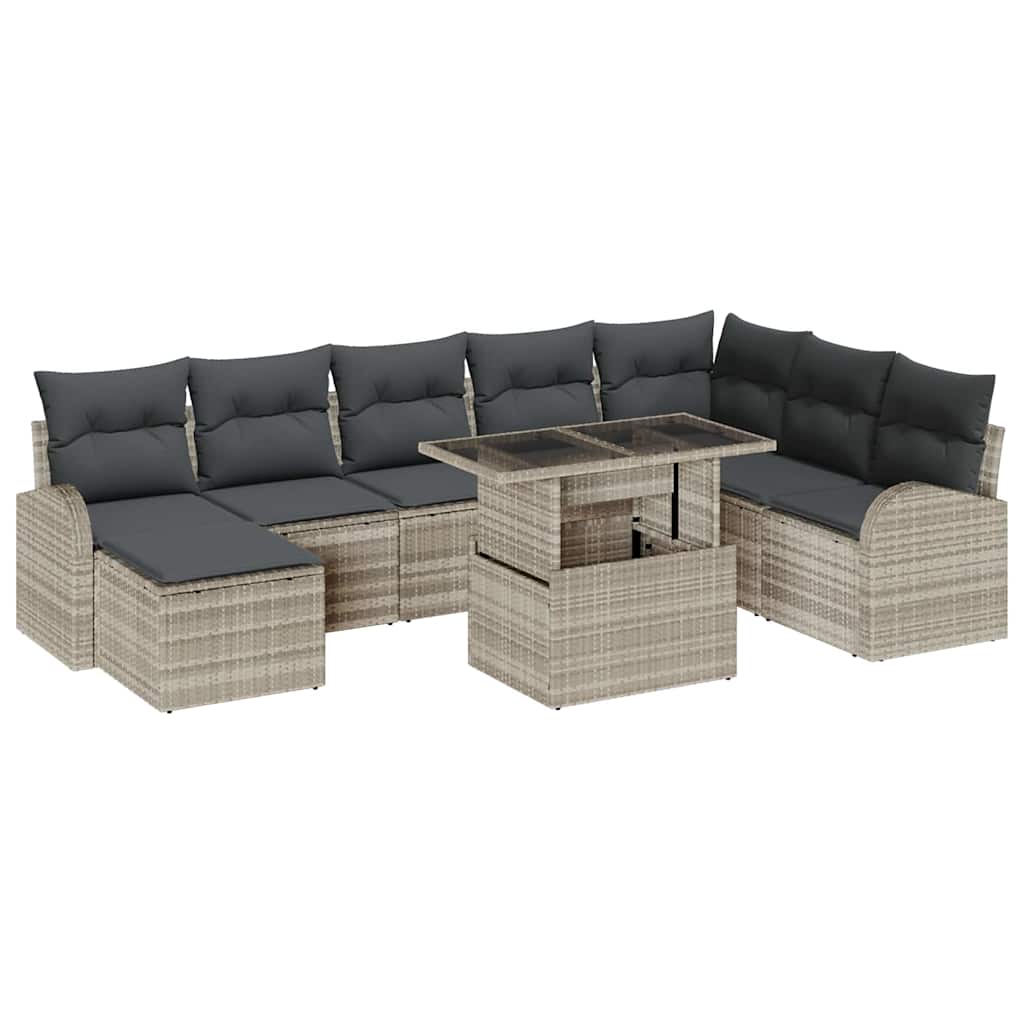 Garten-Sofa-Set mit Speicher 9 pcs Hellgrau Poly Rattan